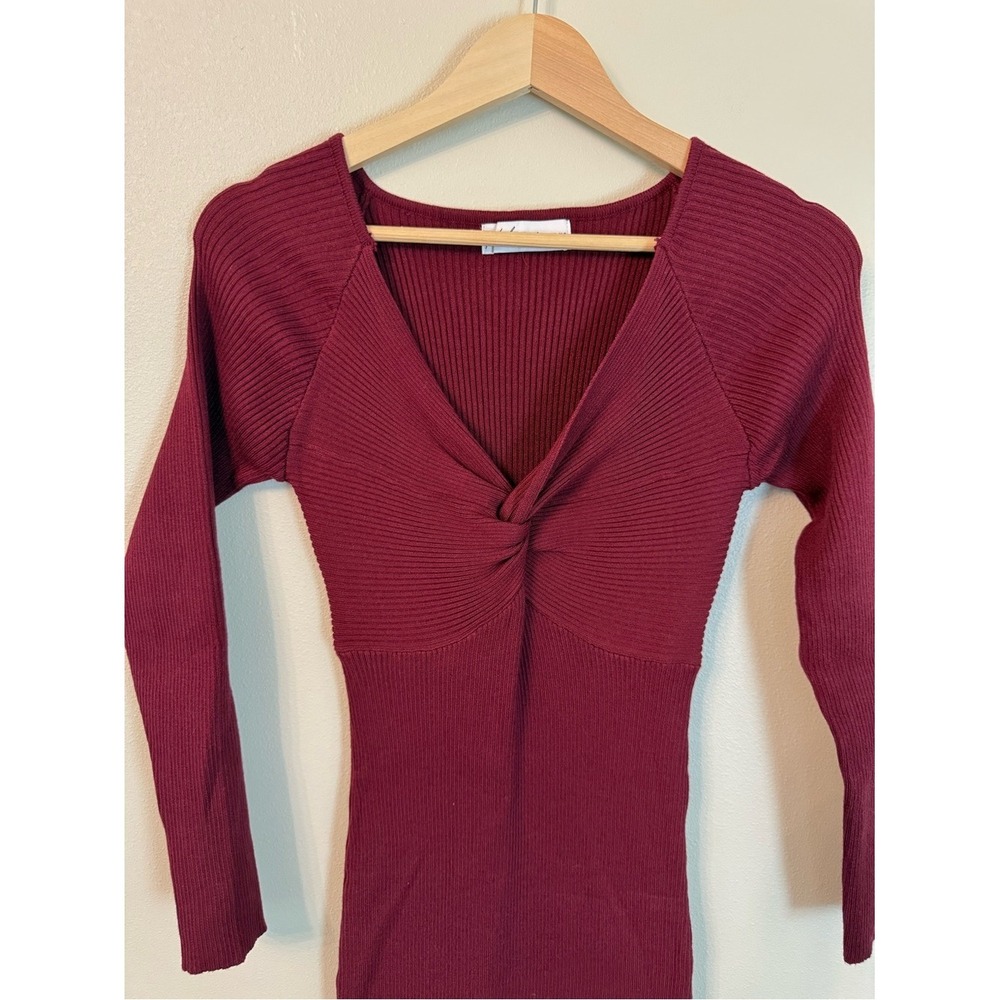 Petal & Pup Wine Ribbed Knit Twist Front Maxi Dress Bodycon - Picture 5 of 11